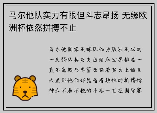 马尔他队实力有限但斗志昂扬 无缘欧洲杯依然拼搏不止